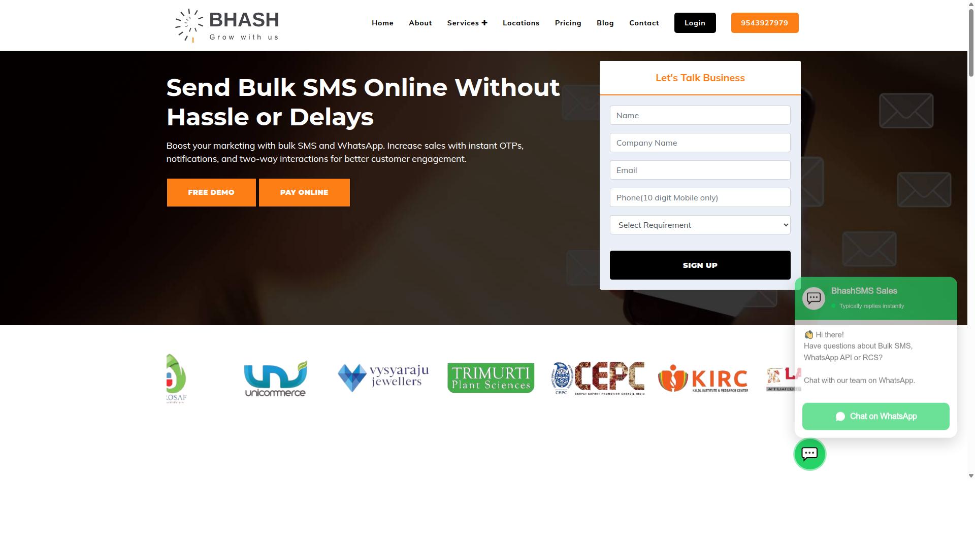 BhashSMS website